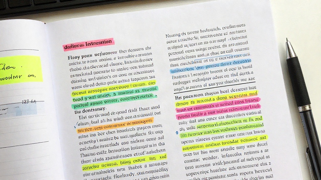 Annotated essay manuscript with colorful paragraph markings
