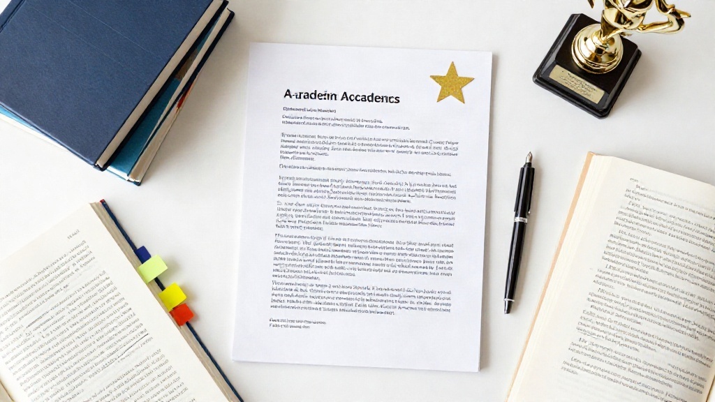 Well-structured academic essay with trophy on desk